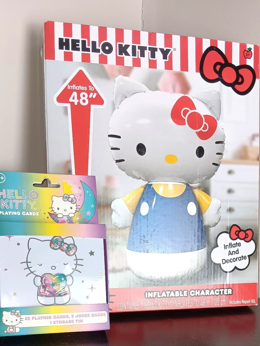 Hello Kitty Inflatable Figure with Red Bow & Blue Dress Cards Included. - Picture 2 of 5